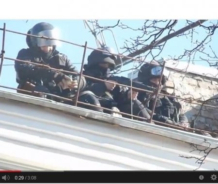 Відео, зняте 18 лютого у Києві Віктором Тимченко ("Капітан Немо"). Беркутівці з даху (на розі вул. Інстиутської і Шовковичної)
